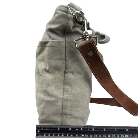 Vintage French Canvas Crossbody Bag Stenciled Text Leather Strap Utility Purse - Picture 10 of 10